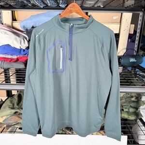 Peter Millar Men's Quarter Zip Pullover Shirt Long Sleeve Green Size L Golf